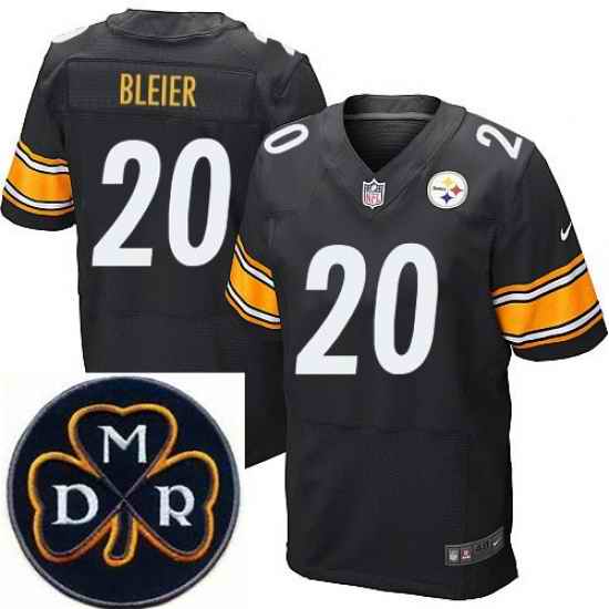 Men's Nike Pittsburgh Steelers #20 Rocky Bleier Black Team Color NFL Elite MDR Dan Rooney Patch Jersey